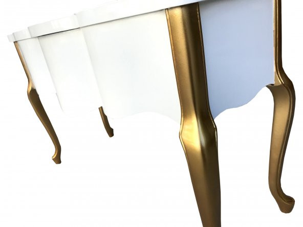 Dresuar 13861 ASLANBAŞ Kayın Aslan ayak Bombe Beyaz-Gold Yuvarlak nakışl El Yapım - 2