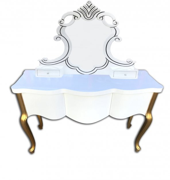 Dresuar 13861 ASLANBAŞ Kayın Aslan ayak Bombe Beyaz-Gold Yuvarlak nakışl El Yapım - 3