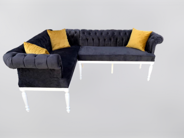 Köşe 13840 Tk Chester Model Ahşap Kayın Torna ASLAN Ayak Babyfac Lacivert kumaş - 3