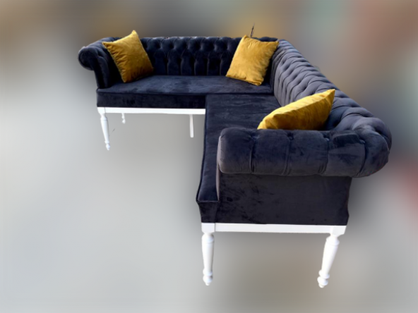 Köşe 13840 Tk Chester Model Ahşap Kayın Torna ASLAN Ayak Babyfac Lacivert kumaş - 8