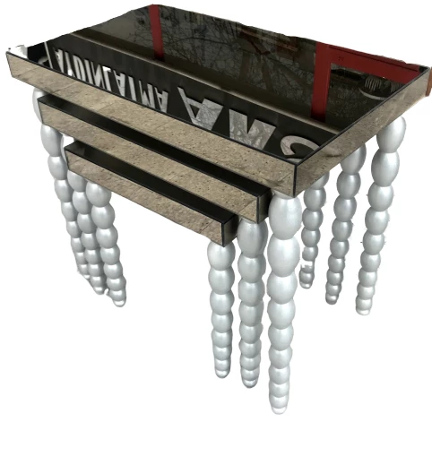 Zigon Sehpa 13818 Elma Parlak GRİ Lake Kayın Torna Ayak Ayna Kaplam tabla El Yapı - Resim 2