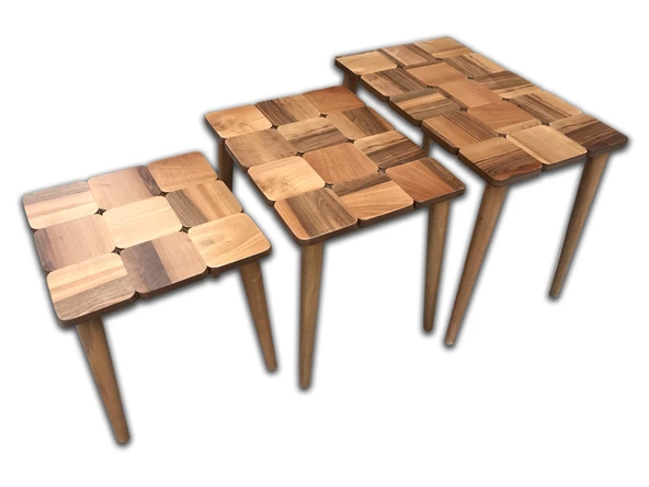 Zigon 13792 KARELİ Tabla MODEL Kayın Retro Ayak Parlak Açık Ceviz Natüre El Yapım - 2