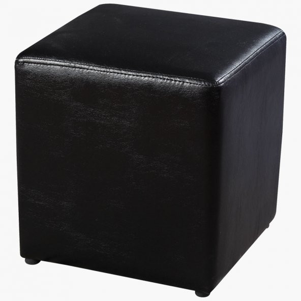Benc Puf 13787 Kapitone Suni deri Kumaş Siyah rugan Kayın Gövde Küp Kare El Yapım