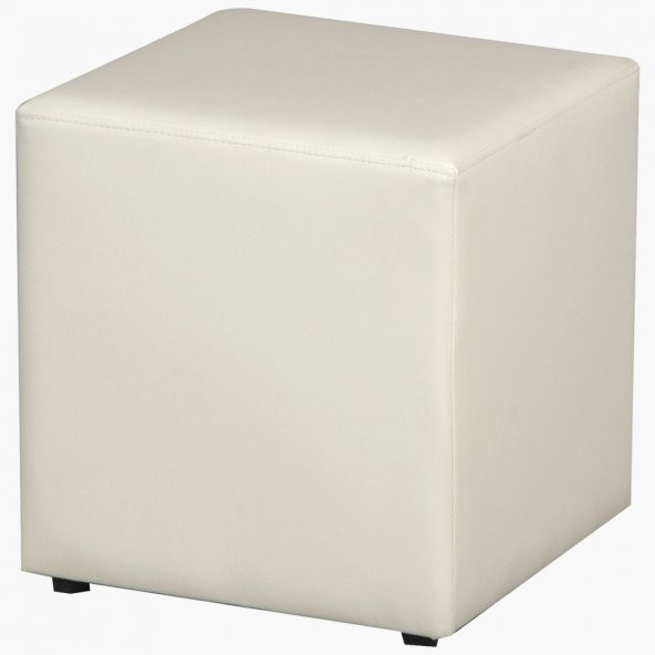 Benc 13788 Puf Küp kare Model Suni deri Kumaş Beyaz Kayın Gövde El Yapım