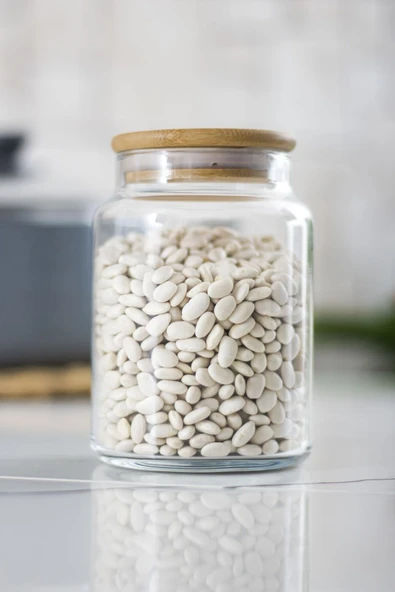 12 Lü Set Bambu Kapaklı Cam Kavanoz & Erzak Saklama Kabı 800 ml Orta Boy ( Vakum Kapak ) - 3