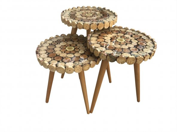 Zigon 13767 Sehpa KÜTÜK KESME Model Doğal Ağaç Natüre Kayın RETRO ayak El Yapım - Resim 2