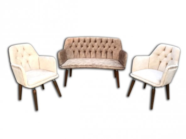 Berjer Takım 13783 Model Kayın Aslan Ayak Parlak Ceviz Kalite KREM Kumaş Kapitone - 3