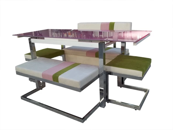 Bank Loca 13758 köşe takım Metal Nikelaj Temper cam Sunideri döşeme El Yapım - 4