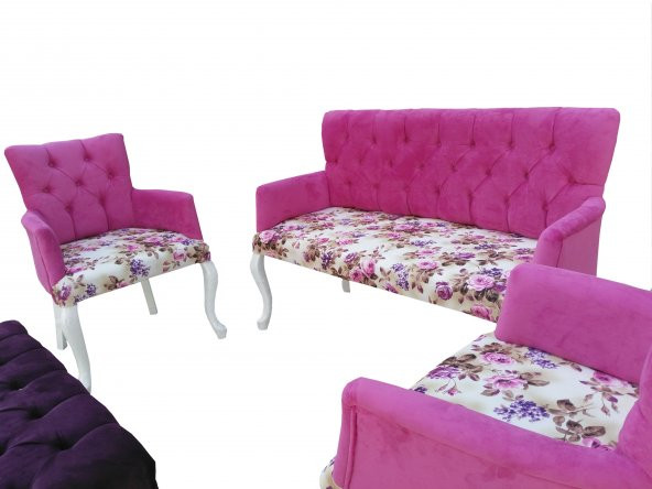 Berjer 13756 ÇAY SET Kayın lükens ASLAN Ayak Beyaz Kapiton Babayface Kumaş Döşem - 2