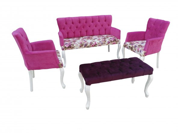 Berjer 13756 ÇAY SET Kayın lükens ASLAN Ayak Beyaz Kapiton Babayface Kumaş Döşem - 3