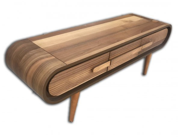 Tv Sehpası ST 13694 Eğik BOMBE Model Ahşap Kayın RETRO Ayak Parlak Ceviz El Yapım - 4