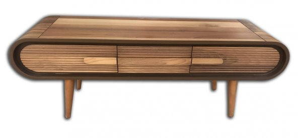 Tv Sehpası ST 13694 Eğik BOMBE Model Ahşap Kayın RETRO Ayak Parlak Ceviz El Yapım - 3