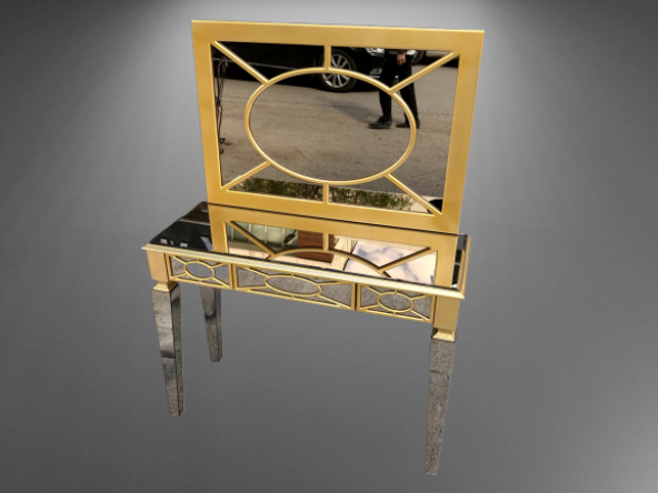 Dresuar 13718 MOTİFLİ Ayna Kaplama MODEL Parlak Gold Renk Kayın torna Çekm Elyapı - 4