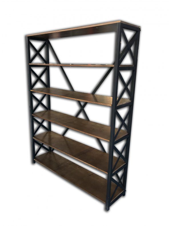 Kitaplık 13725 Metal ÇAPRAZ Yan Model MDF Torna Raf Parlak SİYAH Demonte El Yapım - 2
