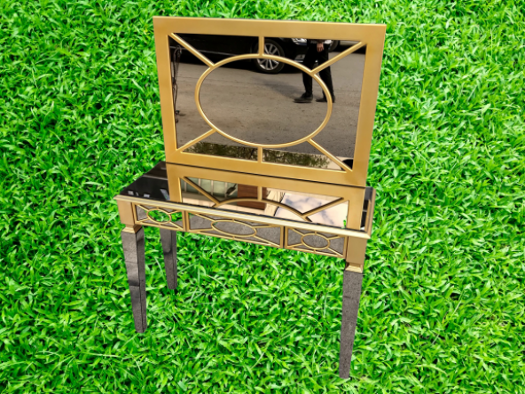 Dresuar 13718 MOTİFLİ Ayna Kaplama MODEL Parlak Gold Renk Kayın torna Çekm Elyapı - 5