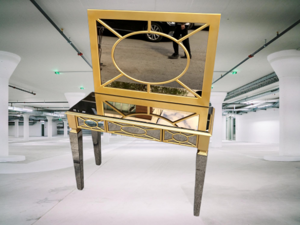 Dresuar 13718 MOTİFLİ Ayna Kaplama MODEL Parlak Gold Renk Kayın torna Çekm Elyapı - 7