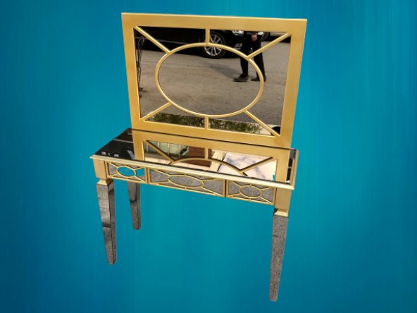 Dresuar 13718 MOTİFLİ Ayna Kaplama MODEL Parlak Gold Renk Kayın torna Çekm Elyapı - 6