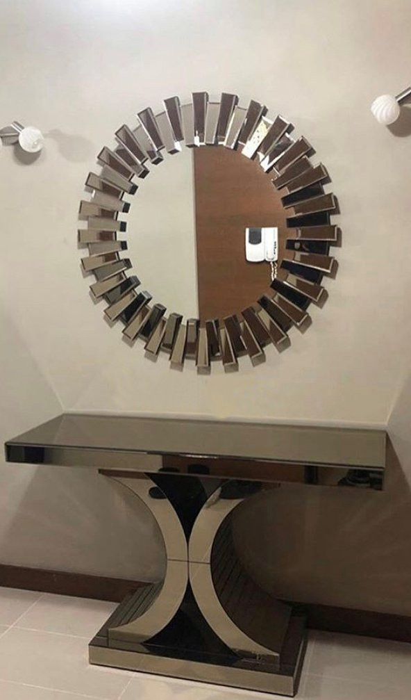 Dresuar 13685 GÜNEŞ SANEL Model Kayın Torna Cam Ayna Kaplam Yuvarlak ayna El yapı