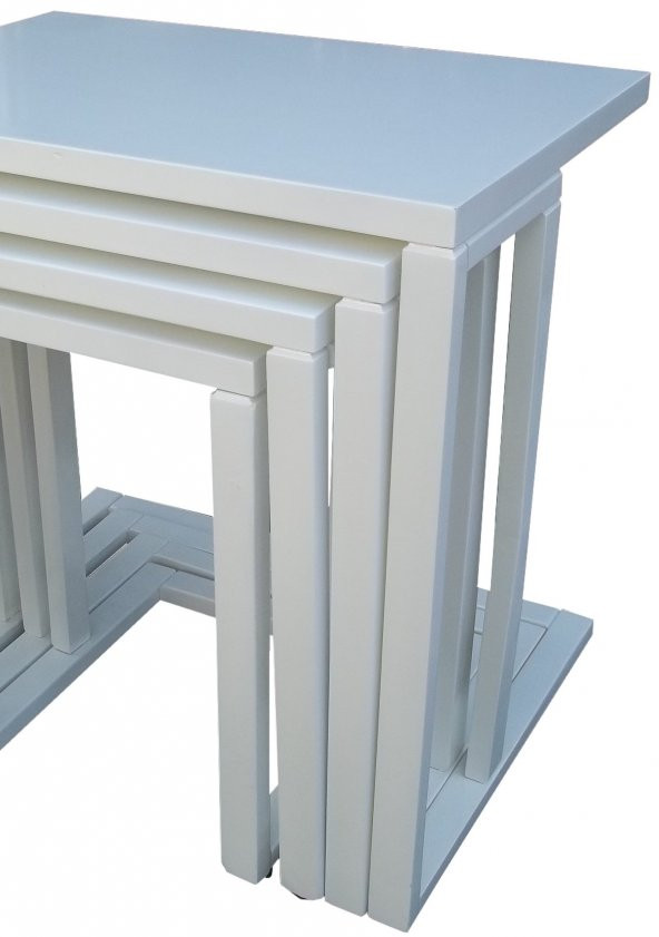 Zigon ILGZ 13676 Sehpa C Parlak Lake Krem Renk Ahşap kayın tekerlek ayak El Yapım - Resim 3