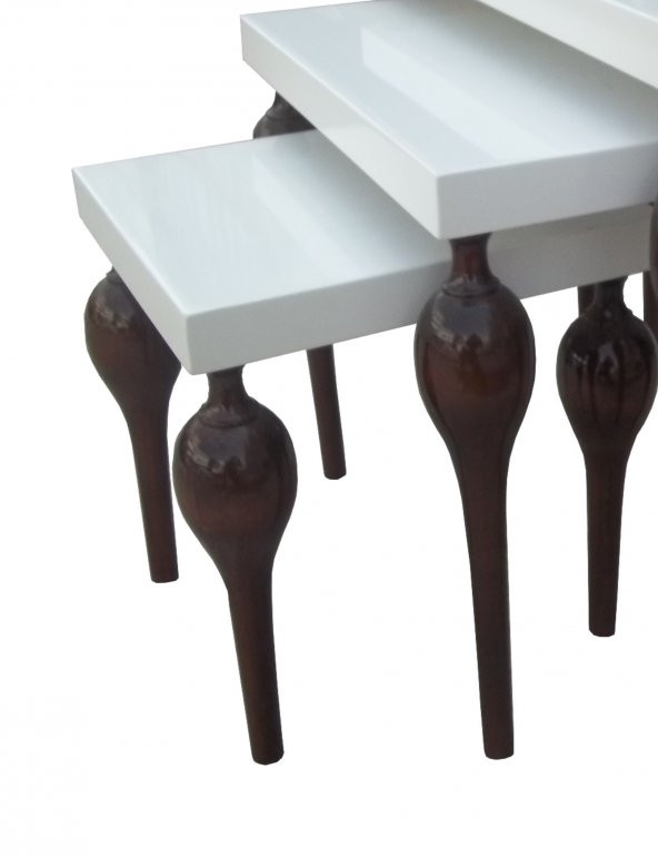 Zigon ILGZ-13673 Tombul Model sehpa Kayın ayak kaplama Parlak beyaz-Ceviz uyum - 4