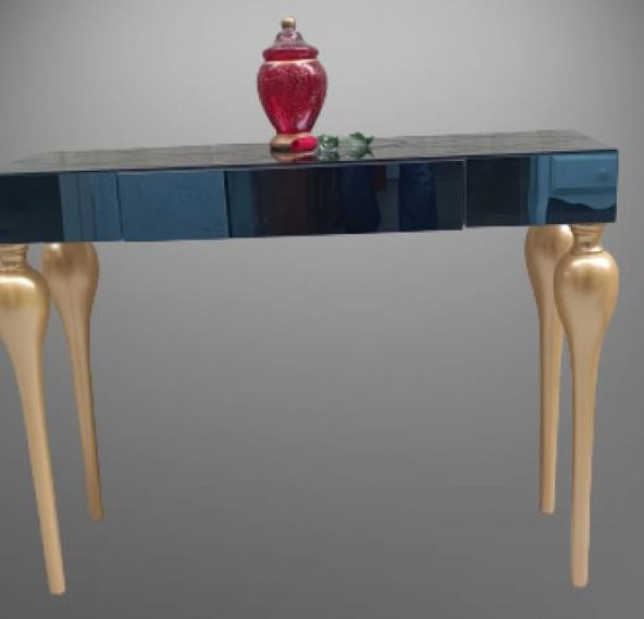 Dresuar 13672 TOMBUL Kayın ayak Model MDF tabla  gold Füme cam Kaplama El Yapım - 6