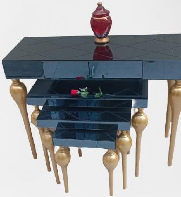 Dresuar-Zigon 13671 Tombul Model Kayın MDF tabla gold Füme cam Kaplama El yapım