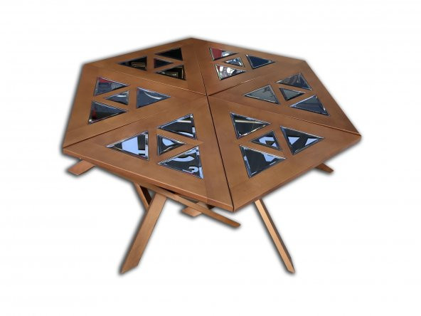 Orta Sehpa-Zigon 13668 Yonca Model Geometrik Ceviz Kayın Retro Mdf tabla El Yapım