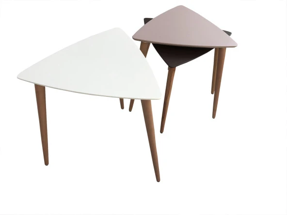 Zigon Sehpa 13667 Ahşap Kayın Retro Ayak Model Tabla Beyaz-Mor Siyah El yapım - Resim 2