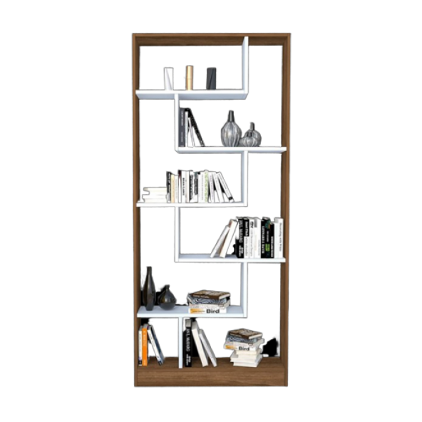Kitaplık 13647 LABİRENT Torna Model 1kalite Suntalem Raf  Beyaz Ceviz El Yapım - 3
