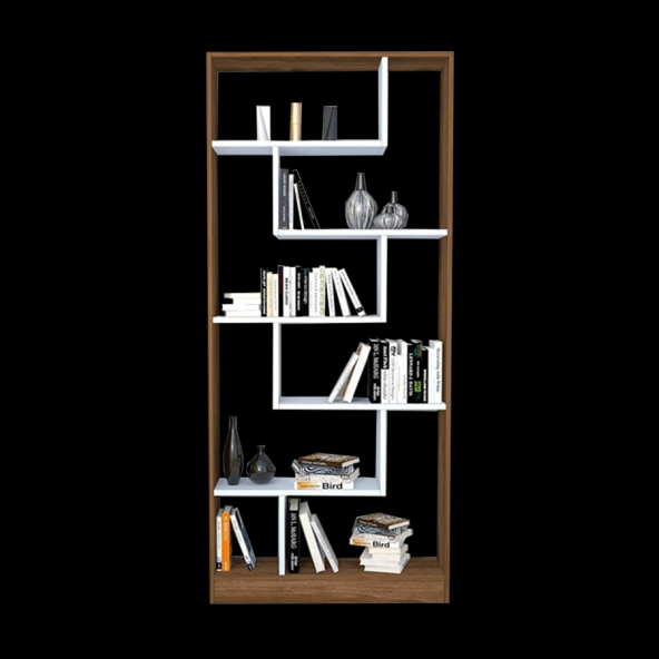 Kitaplık 13647 LABİRENT Torna Model 1kalite Suntalem Raf  Beyaz Ceviz El Yapım - 2