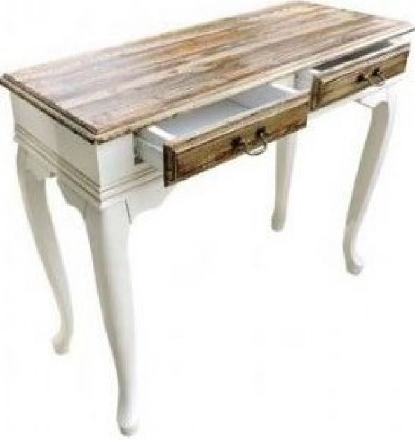 Dresuar 13506 2ÇEKMC Kayın Beyaz Aslan Ayak Ladin Kaplama Ceviz Natüre Tabla - 2