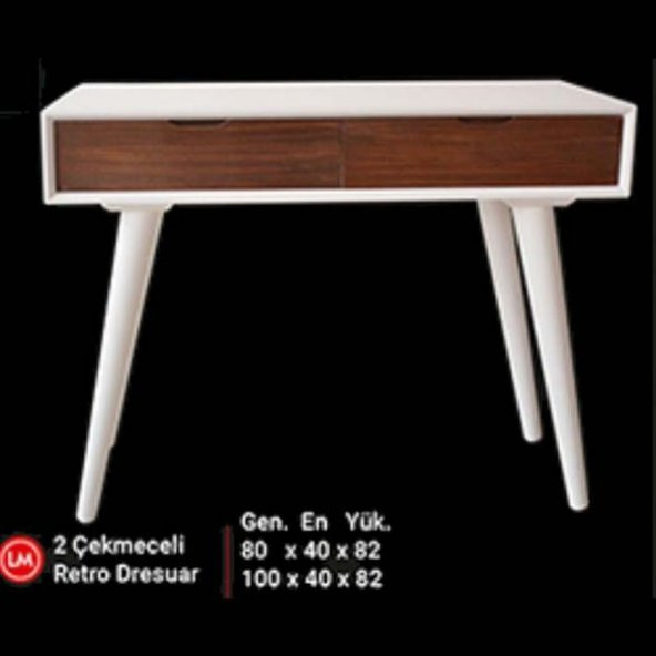 Dresuar 13503 Torna Model Kayın RETRO ayak MDF tabla Beyaz CEVİZ uyum El Yapı - 3