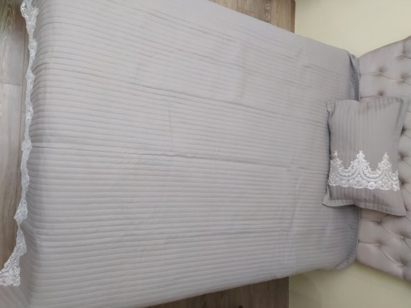 Yatak Örtüsü 13542 Zümrüt TEK Kişilik Dantelli AÇIK KAHVE %80 Pamuk El Yapım - 2