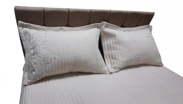 Yatak Örtüsü 13545 Zümrüt Çift Kişilik Dantelli Toz Pembe %80 Pamuk El Yapım - 7