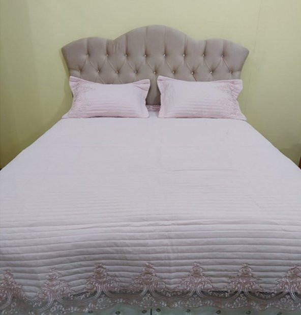 Yatak Örtüsü 13545 Zümrüt Çift Kişilik Dantelli Toz Pembe %80 Pamuk El Yapım - 8