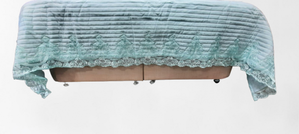 Yatak Örtüsü 13543 Zümrüt Çift Kişilik Dantelli AÇIK MAVİ %80 Pamuk El Yapım - 3