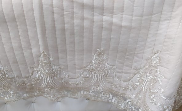 Yatak Örtüsü 13541 Zümrüt TEK Kişilik Dantelli AÇIK EFLATUN %80 Pamuk El Yapım - 3