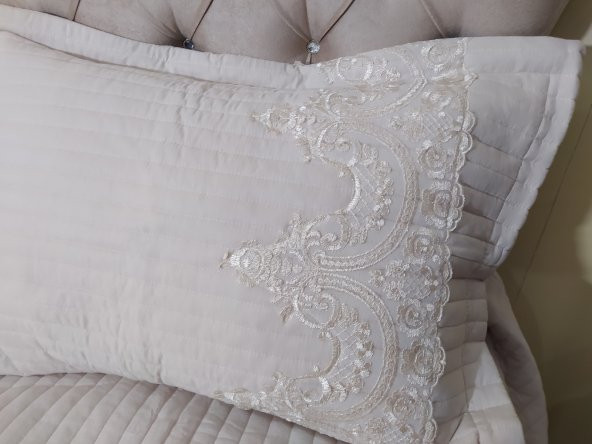 Yatak Örtüsü 13546 Zümrüt Tek Kişilik Dantelli Toz Pembe %80 Pamuk El Yapım - 2