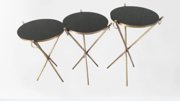 Brc zigon 13246 Küpe Sehpa Metal Bakır Eskitme Gold renk ayak Kırılmaz cam tabla