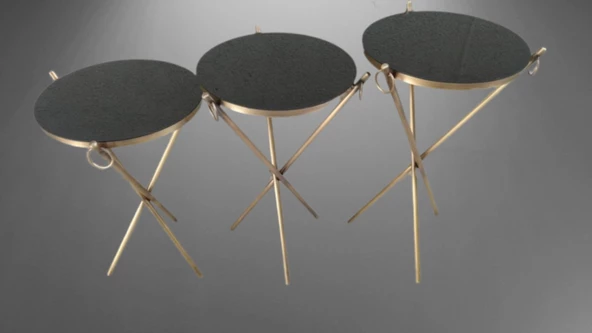 Brc zigon 13246 Küpe Sehpa Metal Bakır Eskitme Gold renk ayak Kırılmaz cam tabla - 7