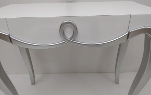 Dresuar 13261 CNC Klasik ASLAN  Kayın ayak KABARTMA Parlak Beyaz-GÜMÜŞ GRİ Elyapı - 7