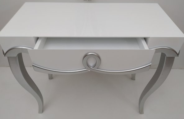 Dresuar 13261 CNC Klasik ASLAN  Kayın ayak KABARTMA Parlak Beyaz-GÜMÜŞ GRİ Elyapı - 6