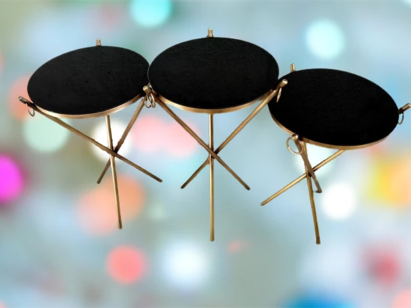 Brc zigon 13246 Küpe Sehpa Metal Bakır Eskitme Gold renk ayak Kırılmaz cam tabla - 3