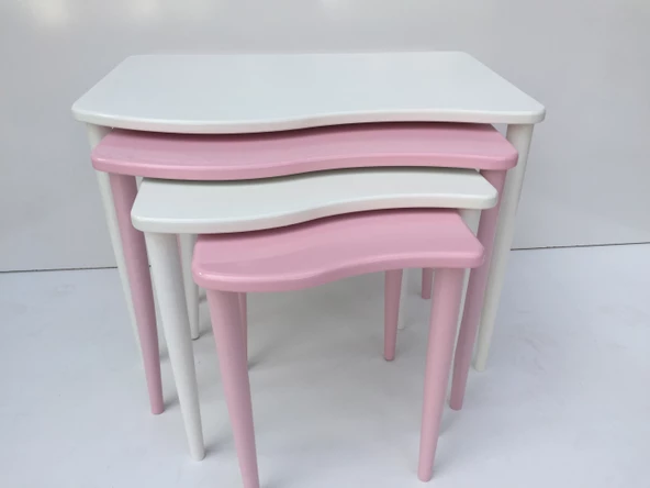 Zigon 13226 S Model Kayın RETRO Ayak Parlak pembe-beyaz renk MDF Tabla Elyapım - Resim 3