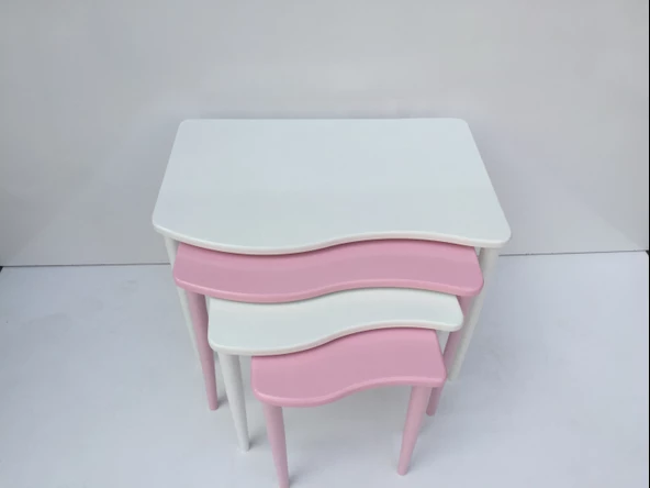 Zigon 13226 S Model Kayın RETRO Ayak Parlak pembe-beyaz renk MDF Tabla Elyapım - Resim 2