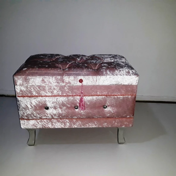 Çeyiz 13234 SANDIK Kapitone Küçük set Model PEMBE Kadife Kumaş İçi tela El Yapım - 3