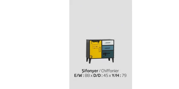 Şifonyer 13083 Urlu Mix Sarı İnovasyon Model Kapak ve raf Yüksek ayak  Turkuaz - 3