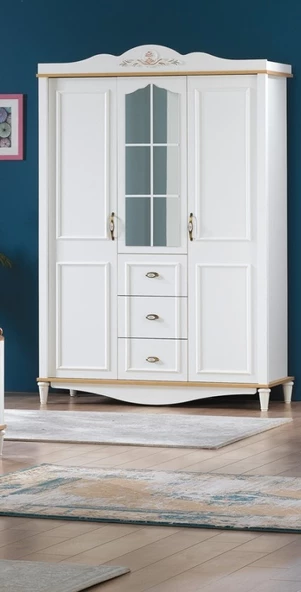 Dolap 13134 Urlu FLORA Model Kayın torna yüksek ayak 3kapı Kalite malzeme Kutu sevk