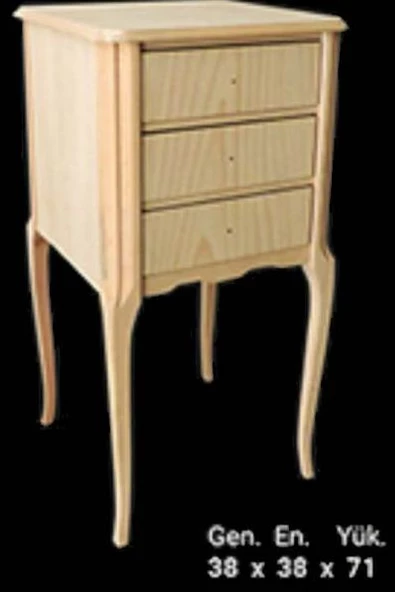 Komodin 12977 Aslan Ayak Klasik Model HAM 3 Çekmece  Ahşap Kayın ayak El Yapım - Resim 2