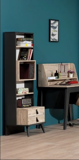 Takım Urlu 13990 RODİSOHO Model ANTRASİT Beyaz Kitaplık Masa Karyola komod Dolap Koltuk - 6